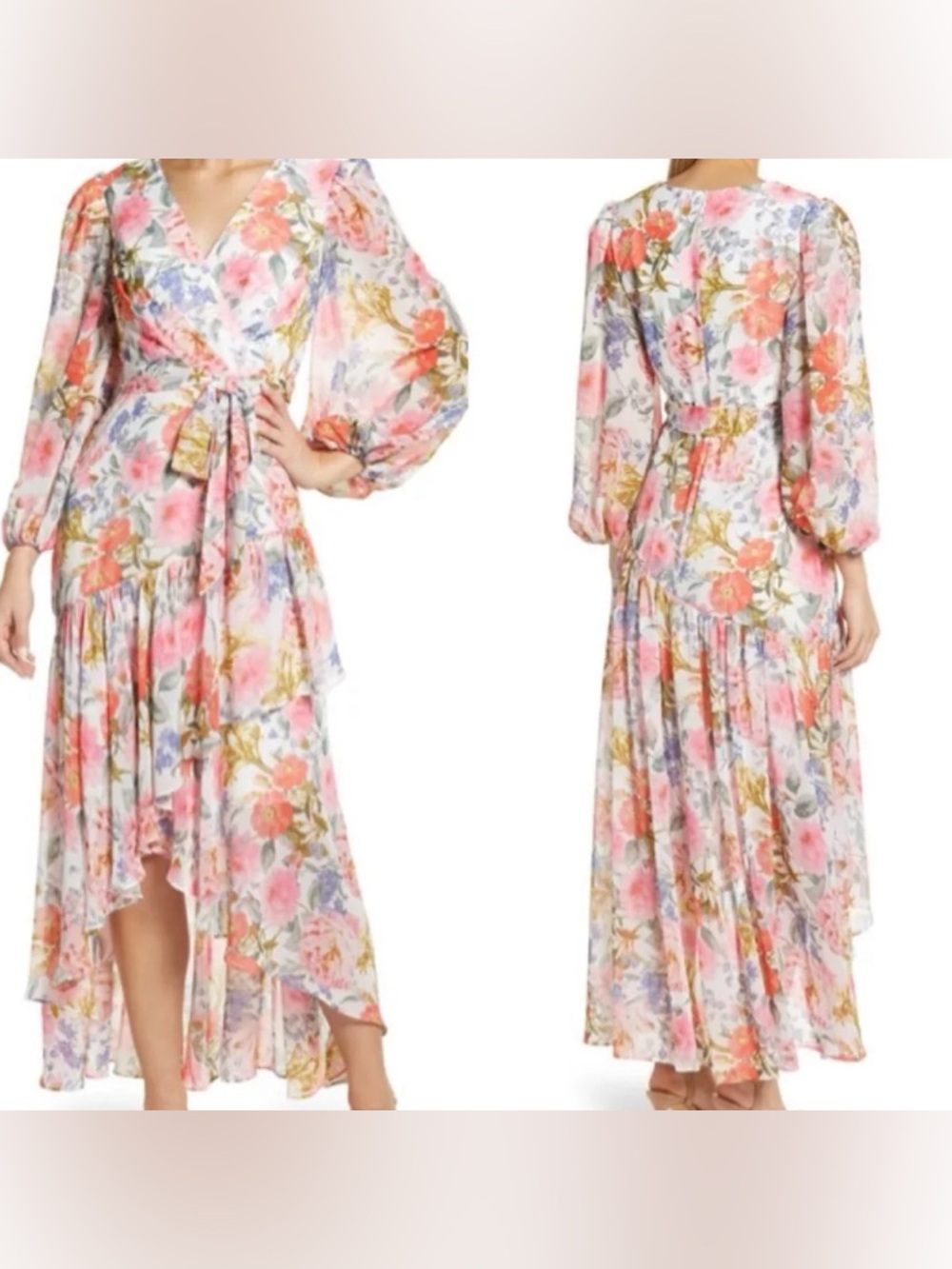 Eliza J Pink Floral High-Low Wrap Dress